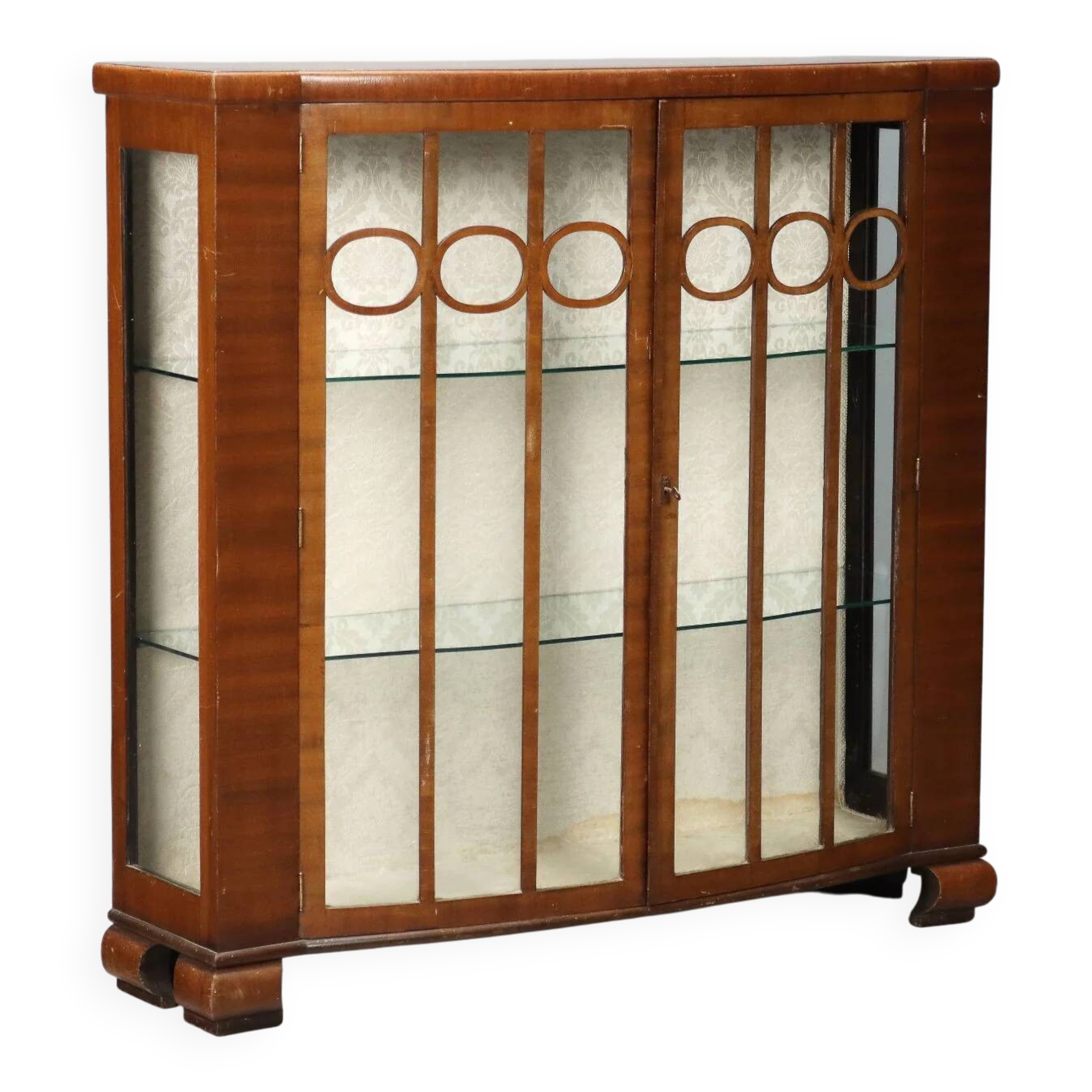Antique Art Deco display cabinet in mahogany veneer, Italy, 20th century