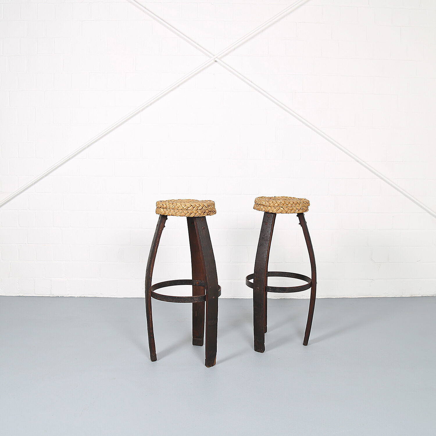 Original set of 2 bar stools by Frida Minet and Adrien Audoux, 1950s, France