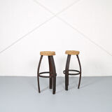 Original set of 2 bar stools by Frida Minet and Adrien Audoux, 1950s, France