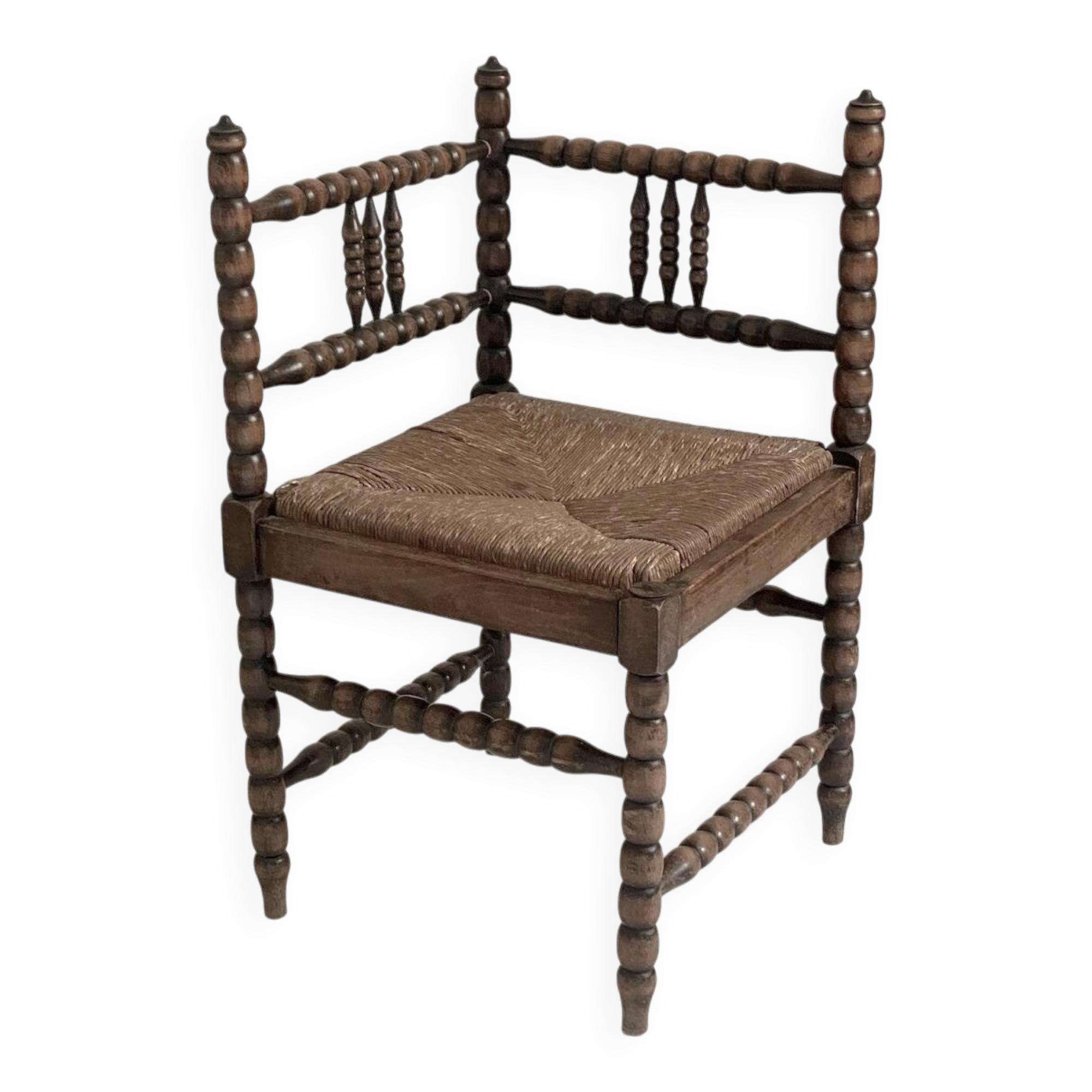 Corner chair known as "bobine" in turned wood, Art Deco work from around 1940.