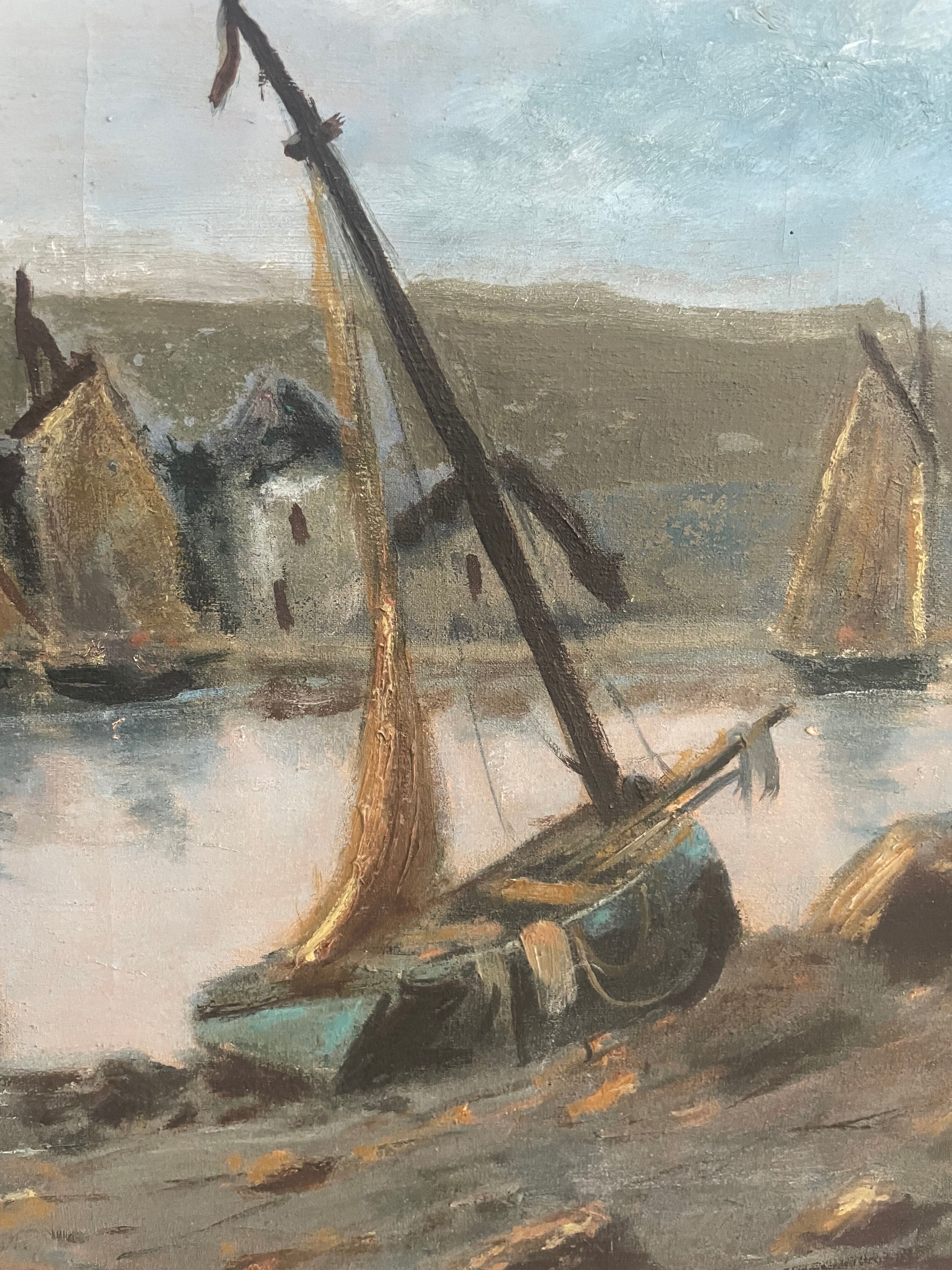 Old painting Max Erich Nicolas XXth Marine