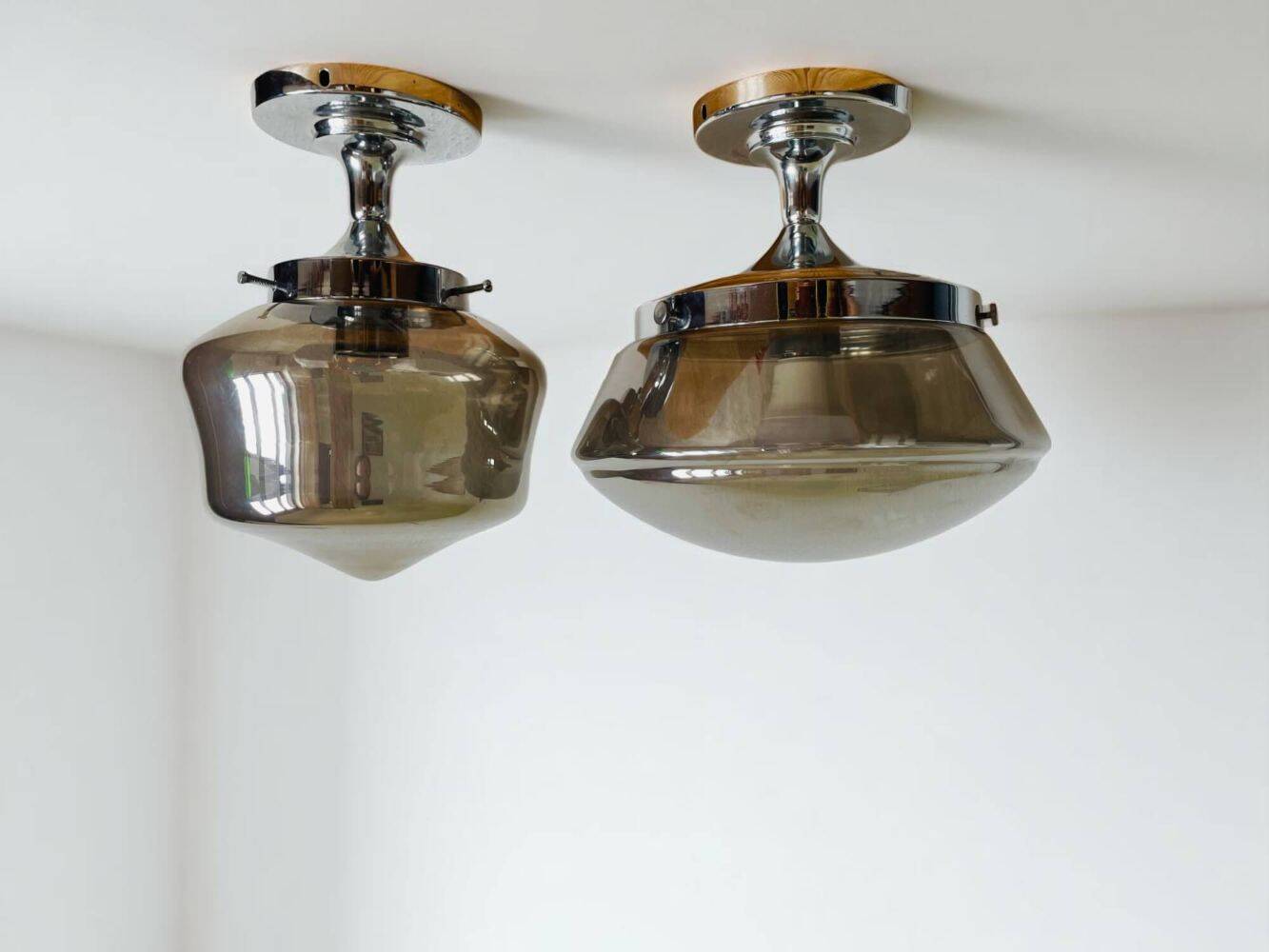 Pair Schoolhouse style semi-flush mount ceiling lamps