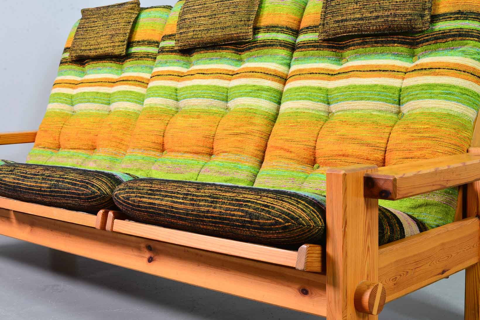 Rainbow Color Yngve Ekstrom Pinewood 3-Seat Dymling Sofa for Swedese 1970s