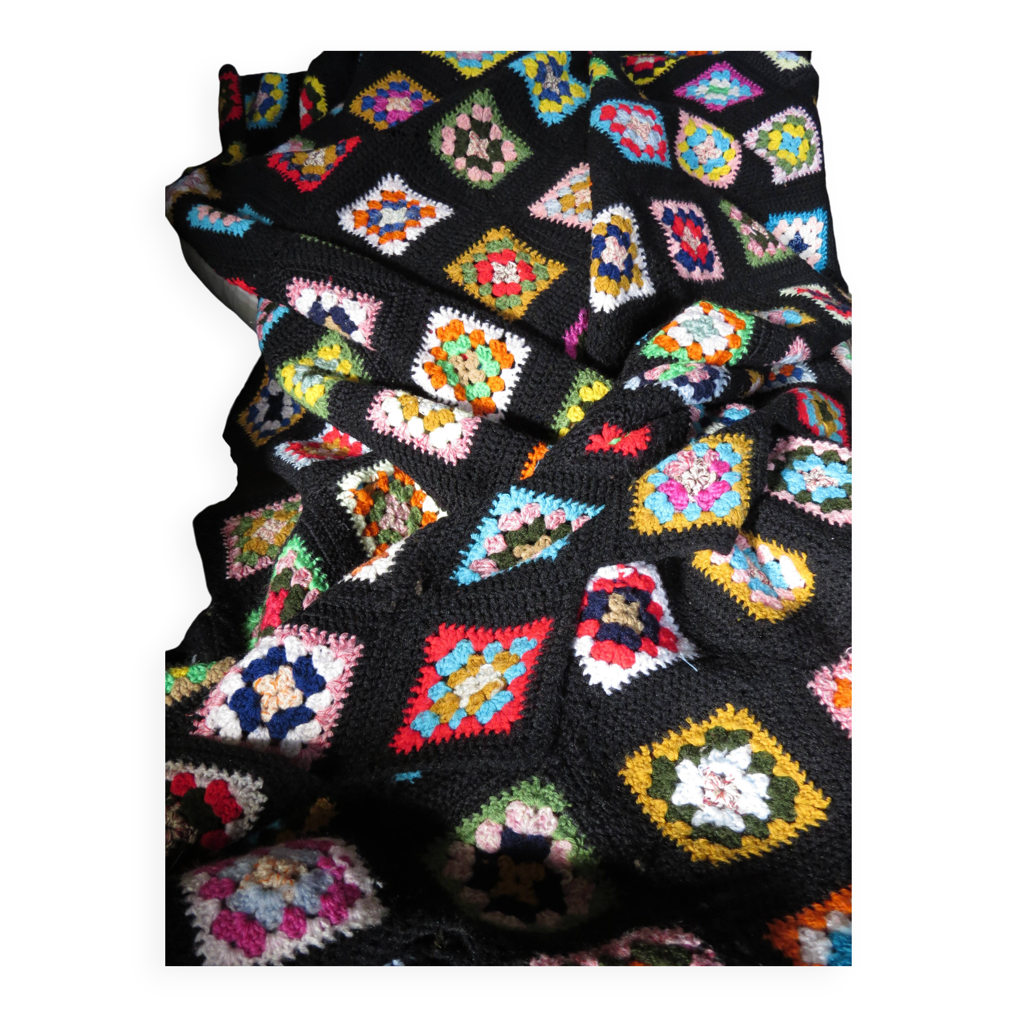 70's multi-colored crochet blanket