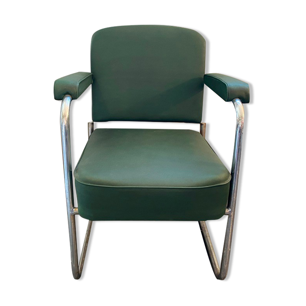 Fauteuil de bureau industriel Roneo simili cuir skai vert chrome ...