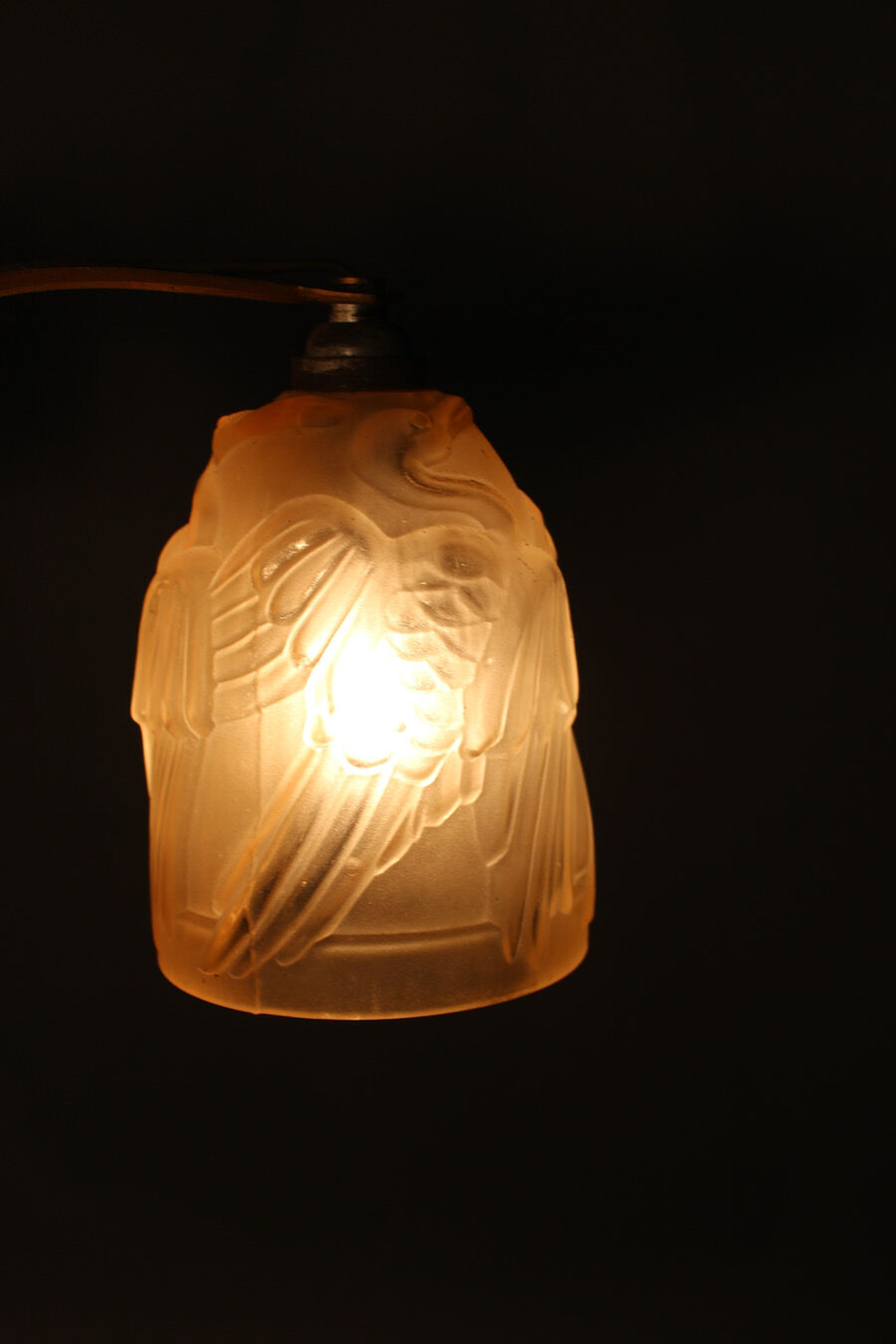 Art deco glass chandelier with Noverdy bird décor