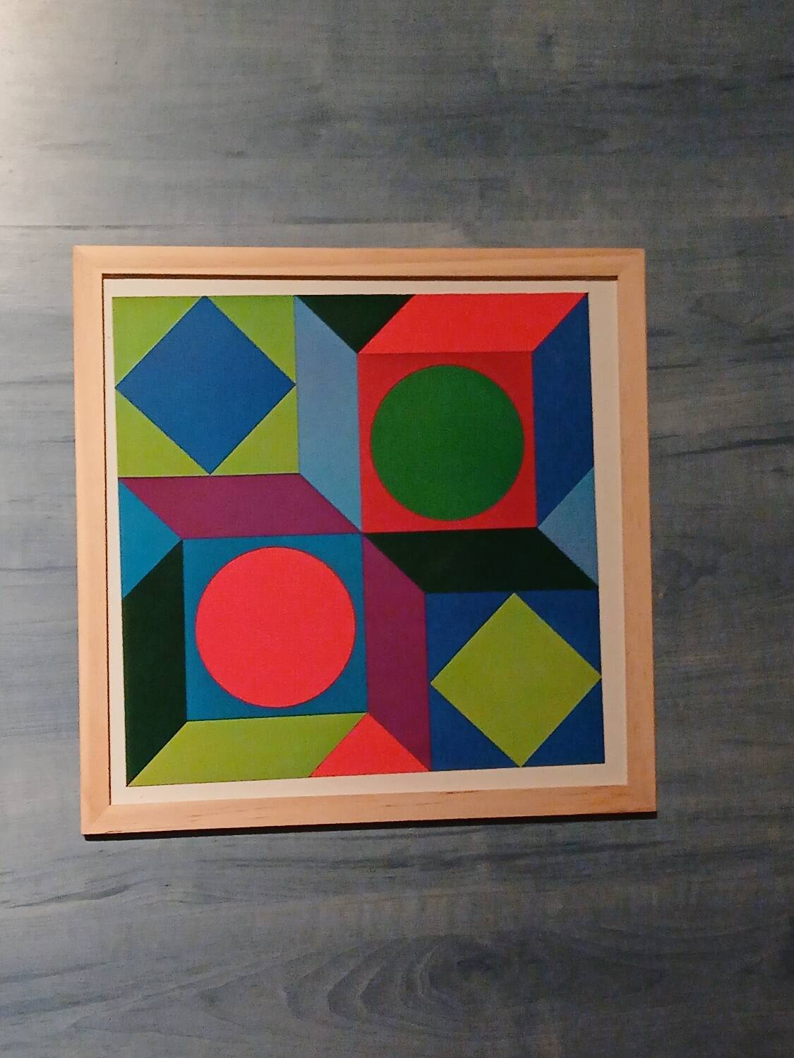 Tableau Vintage Art Optique - Victor Vasarely - Wooden Frame 30x30cm