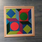 Tableau Vintage Art Optique - Victor Vasarely - Wooden Frame 30x30cm