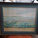 Old painting in oil on canvas depicting a seaside.
