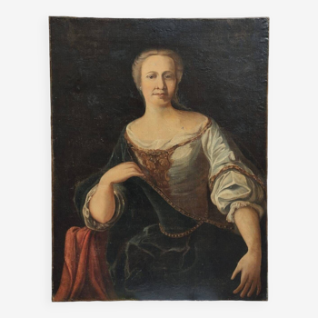 Peinture à l'huile sur toile première moitié du xviiième siècle portrait d'une femme noble 98x74 cm