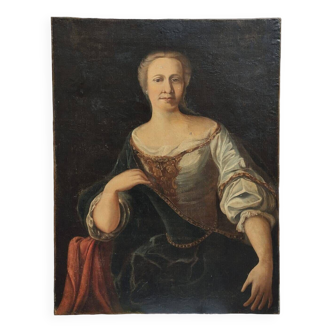 Peinture à l'huile sur toile première moitié du xviiième siècle portrait d'une femme noble 98x74 cm