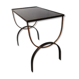 Vintage cast iron and black glass side table