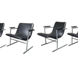 Pair of armchairs " oslo " by rudi verelst for novalux, belgian designer, chrome metal, ca 1970s