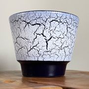 Crackled Reduction Glaze Planter in Blue and White Colours, Vintage Retro Flower Pot