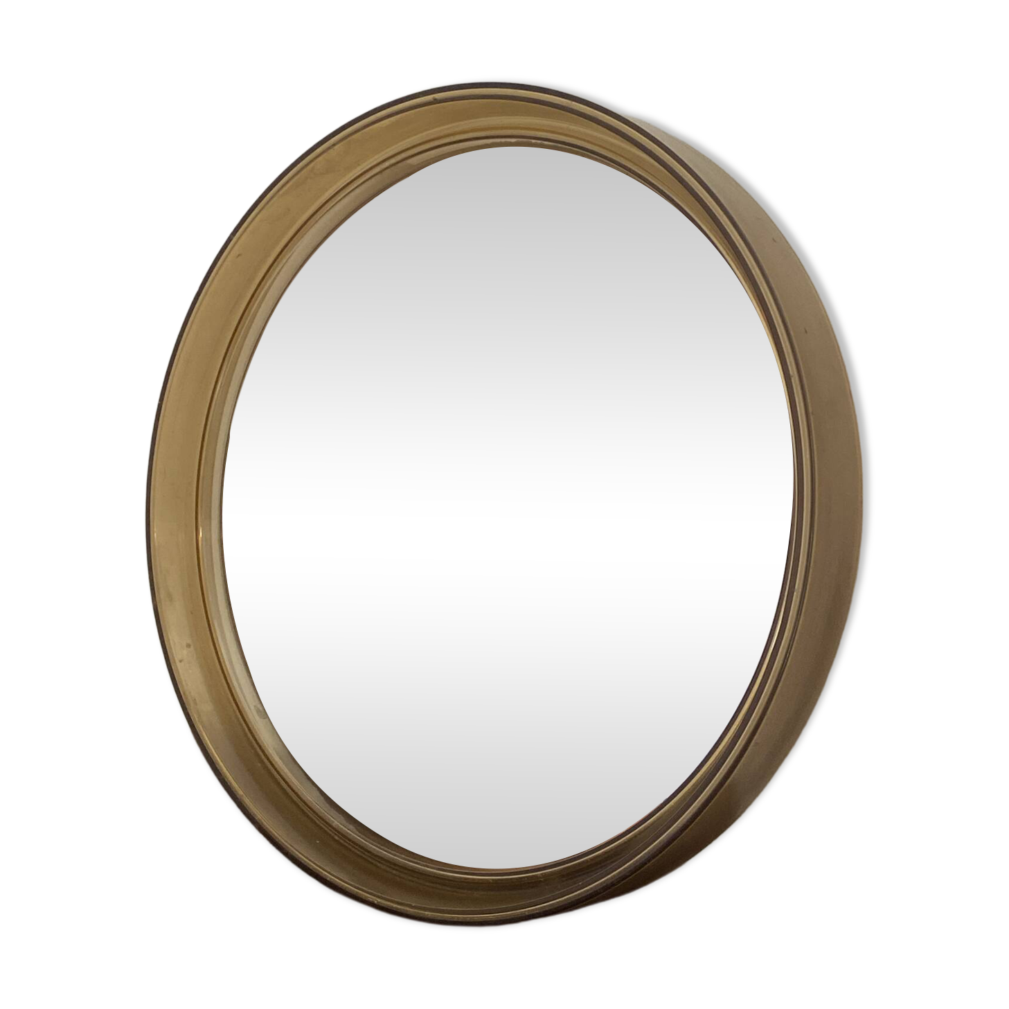Circular plastic mirror, smoked brown, 1970s