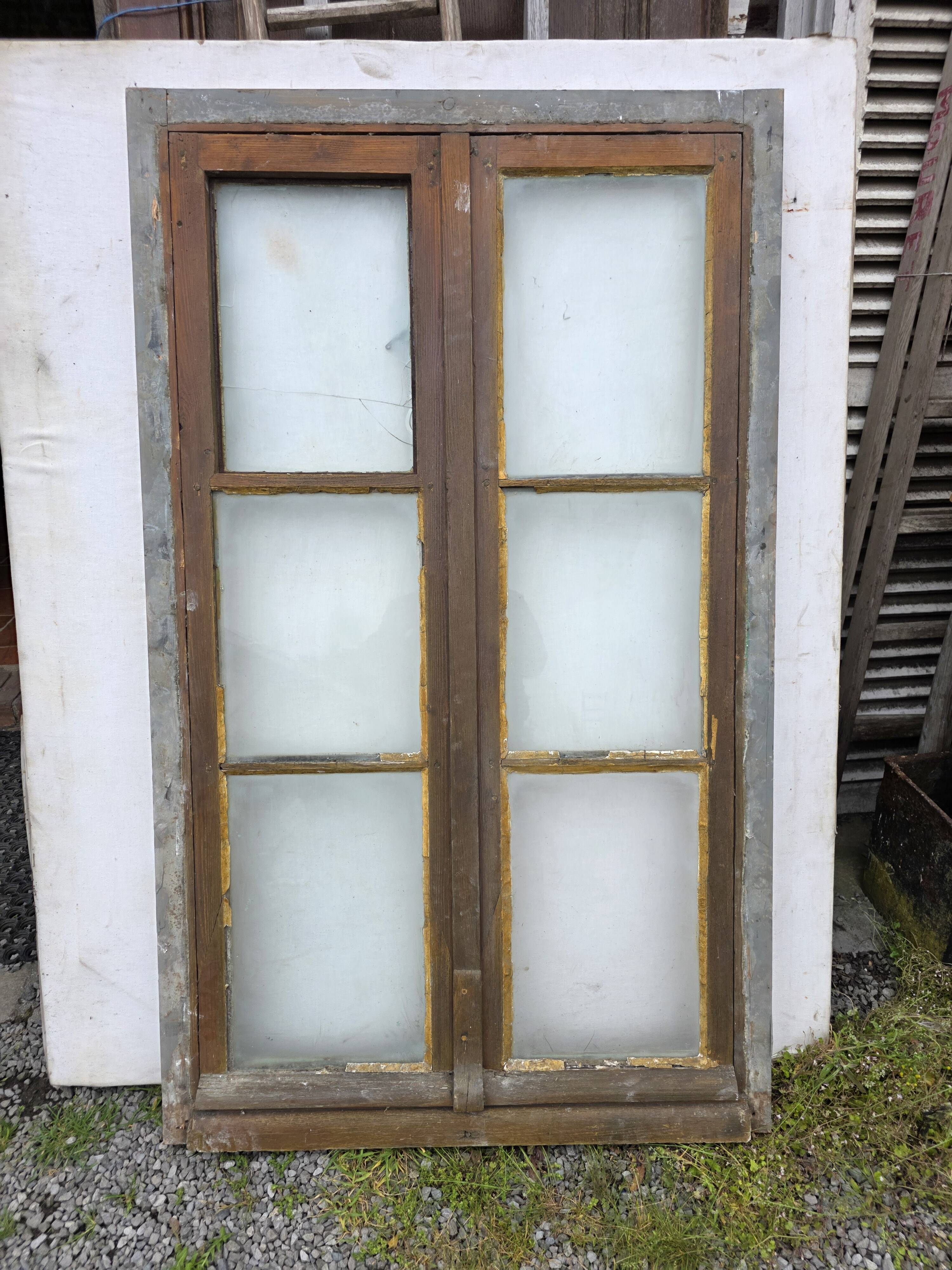 Old fir window with frame (one opening pane)