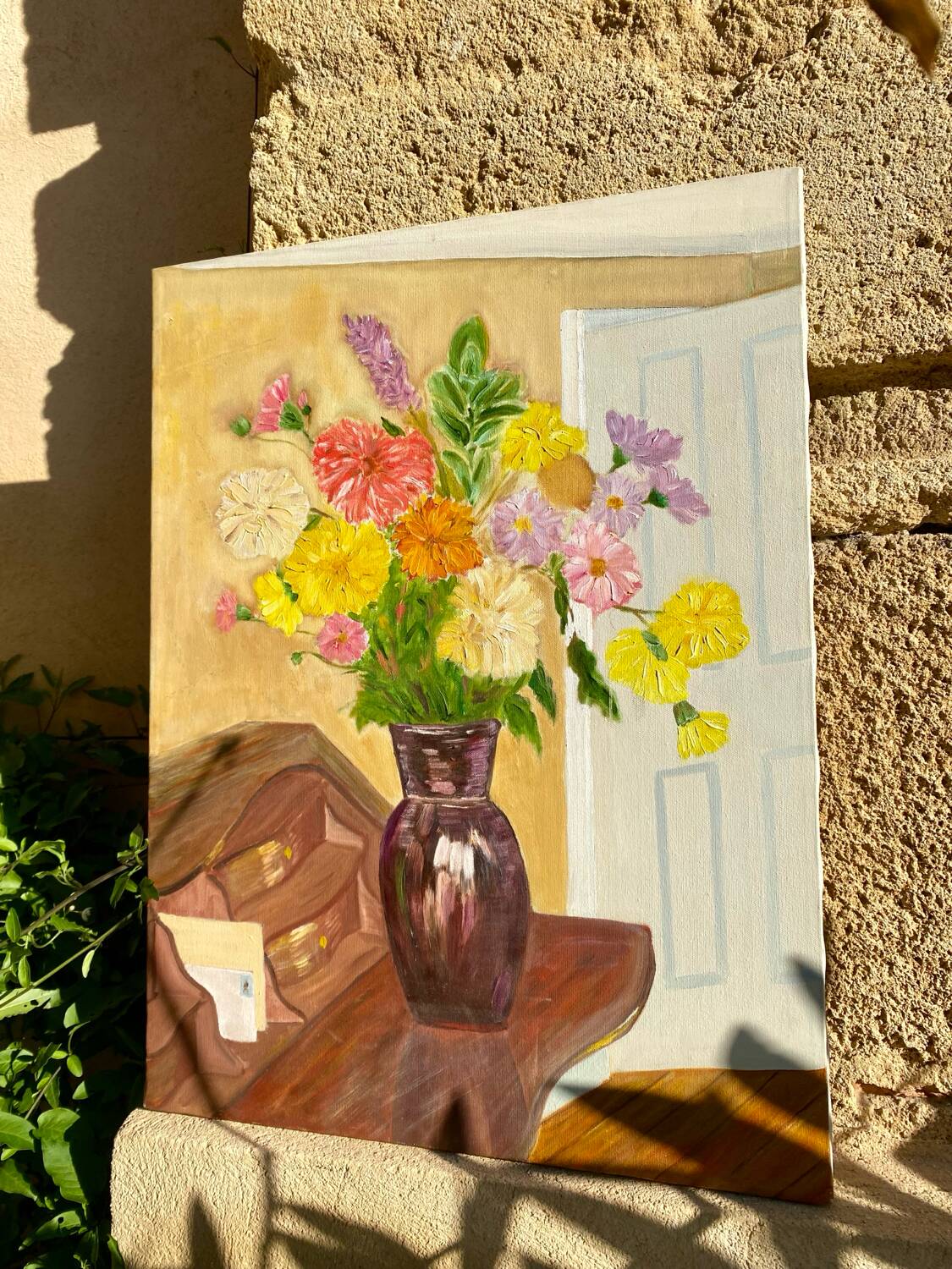 Oil on canvas with bouquet