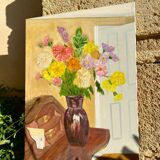 Oil on canvas with bouquet