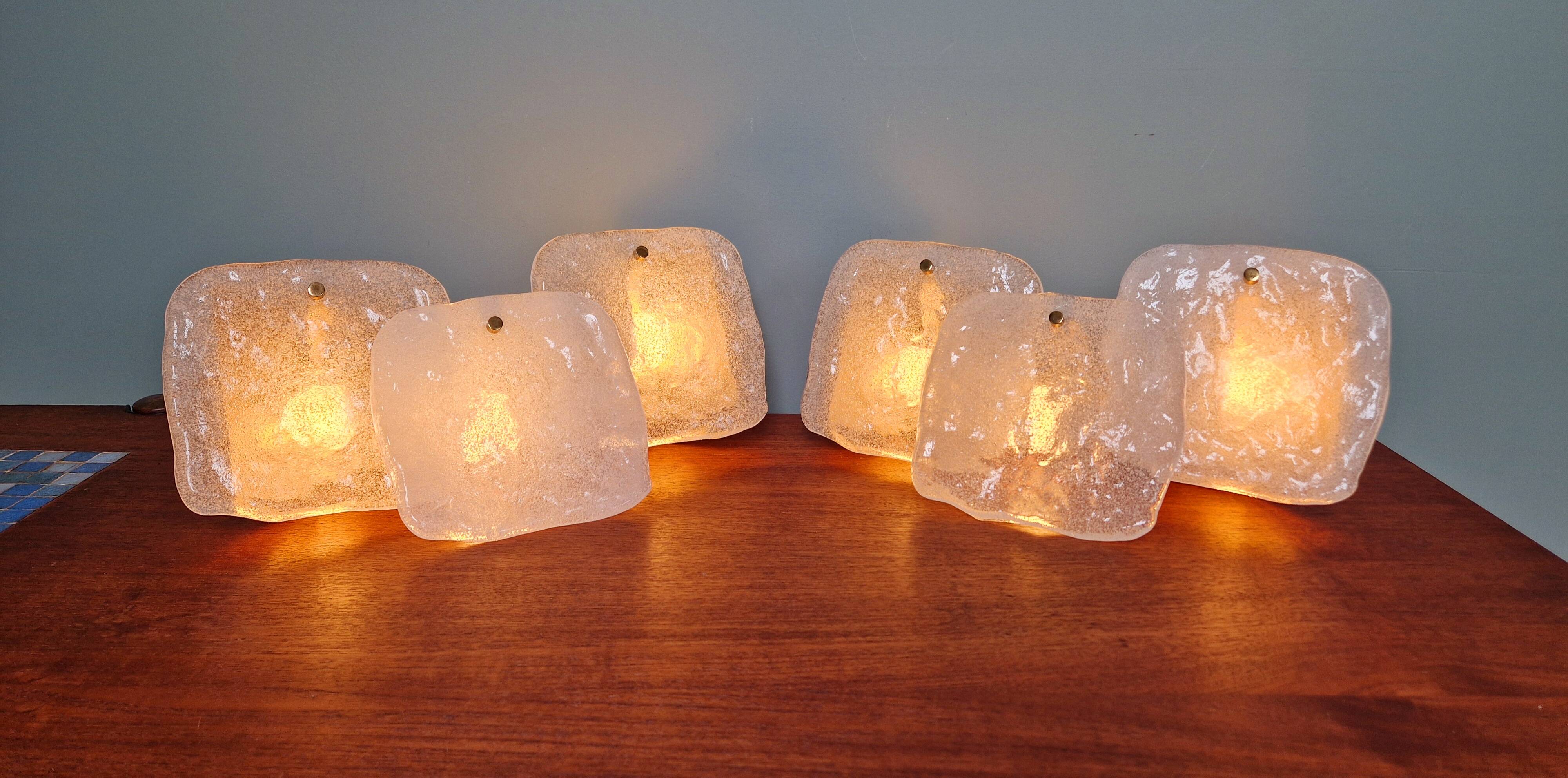 Pair of frosted glass wall lights, Kalmar, 1960s