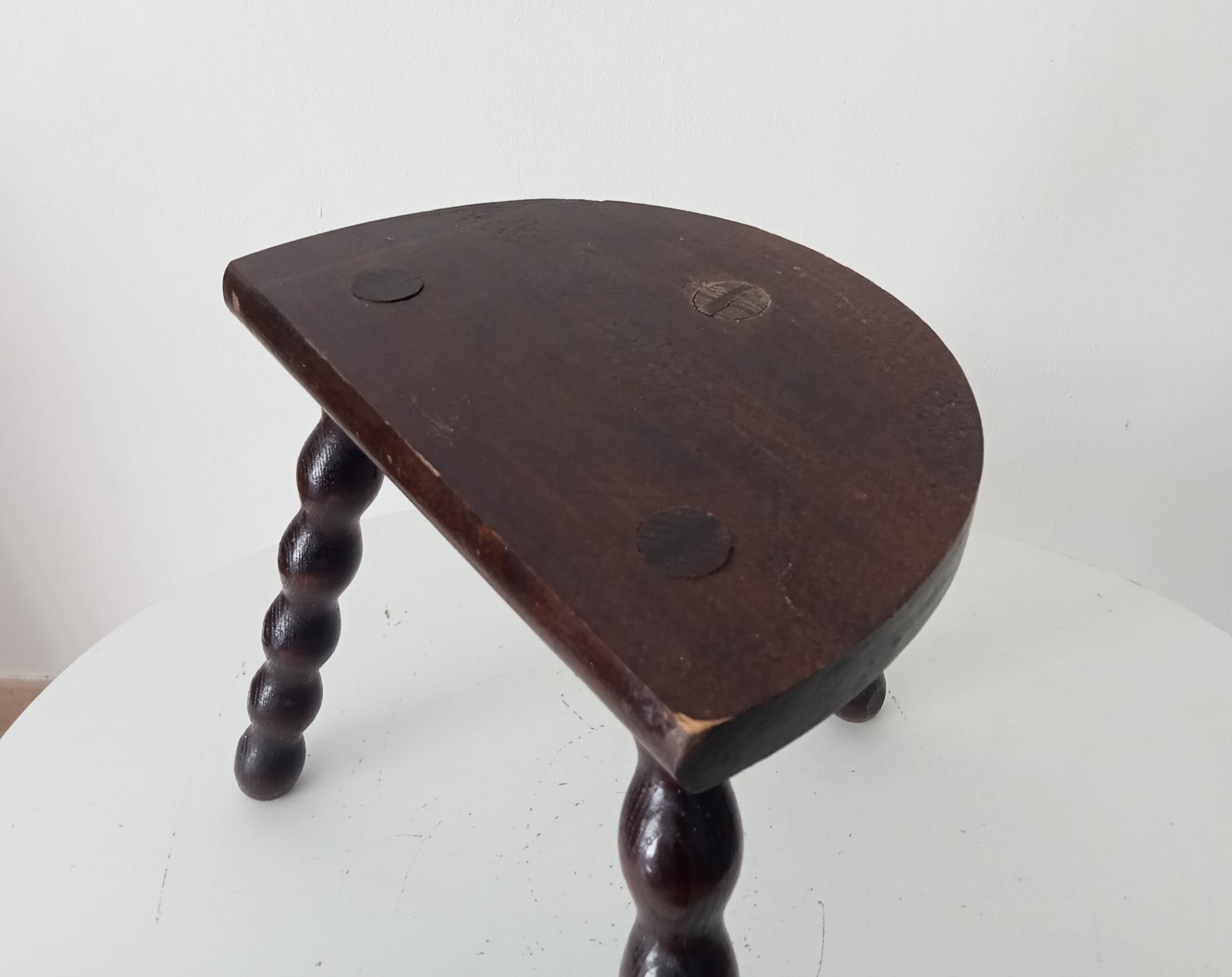 Vintage turned wooden tripod stool
