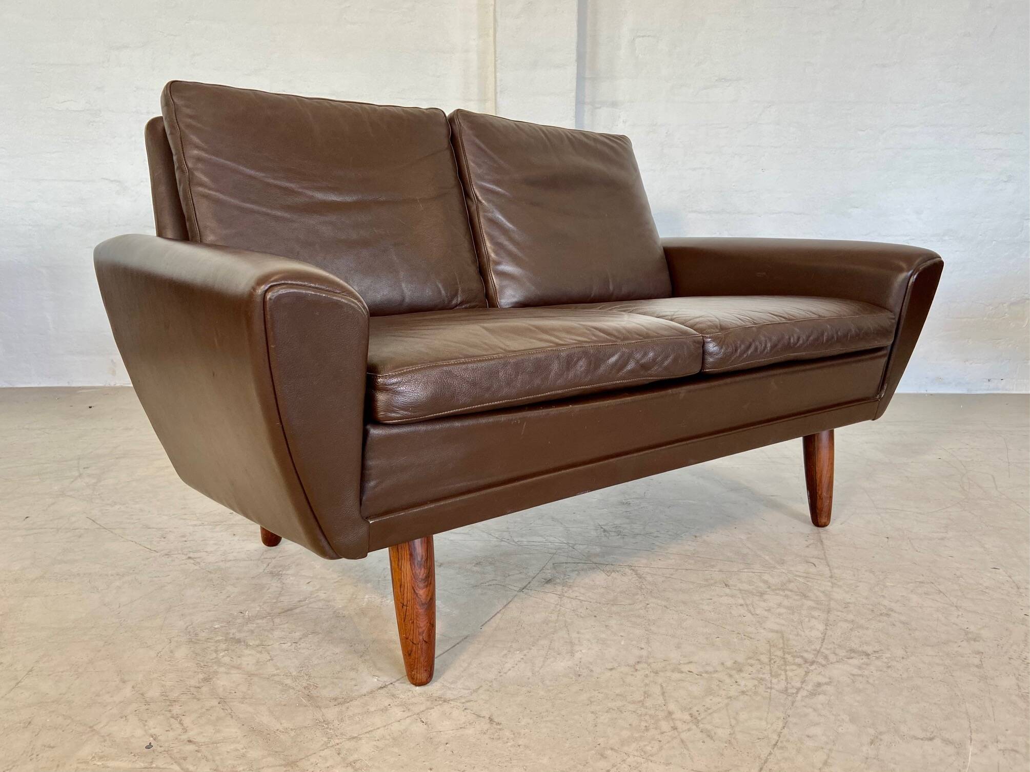 Canapé 2 places g. thams vintage rétro danois du milieu du siècle en cuir de coco des années 60