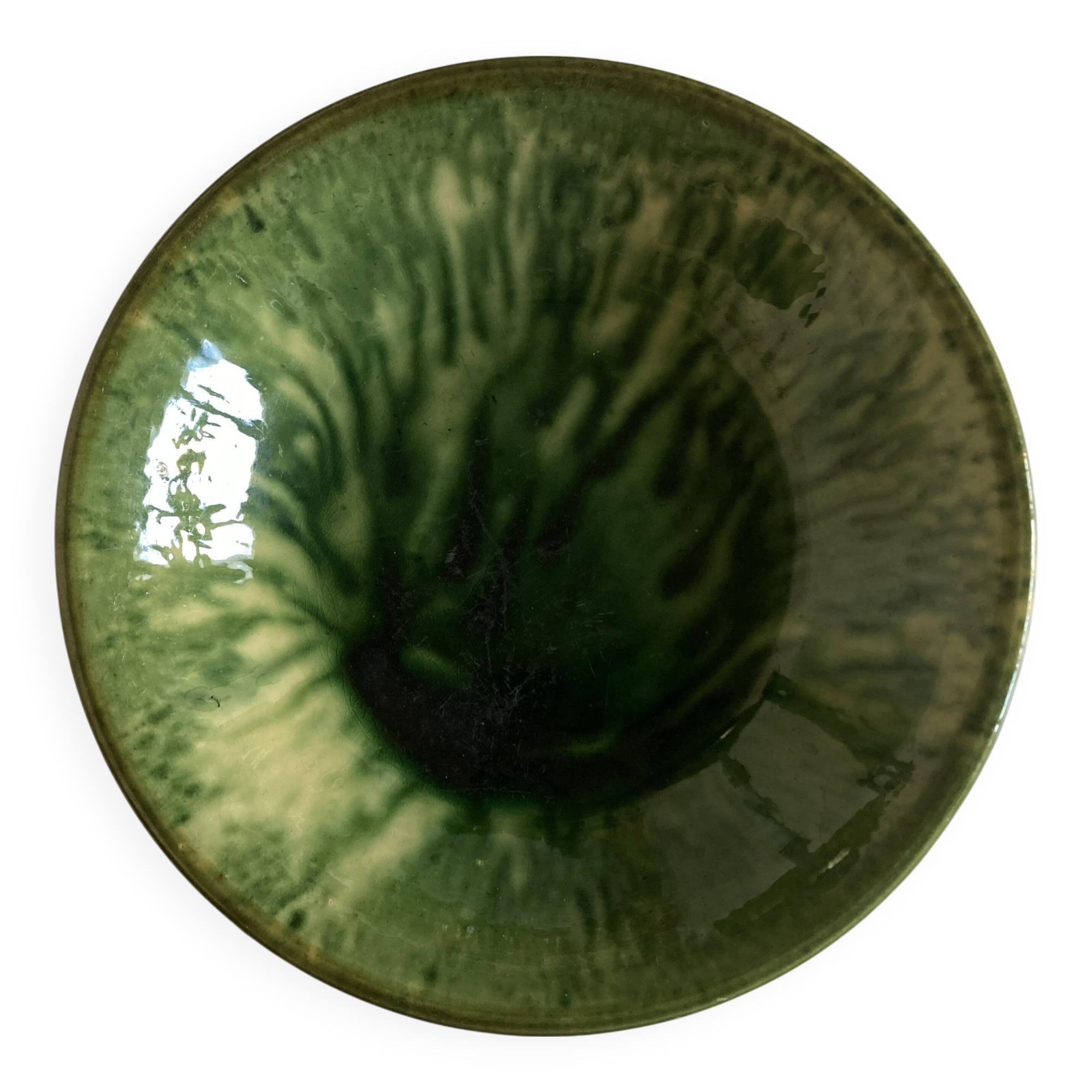 Aegitna hollow dish in green glazed earthenware Vallauris 1960