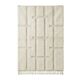 Berber rug with a white graphic pattern.