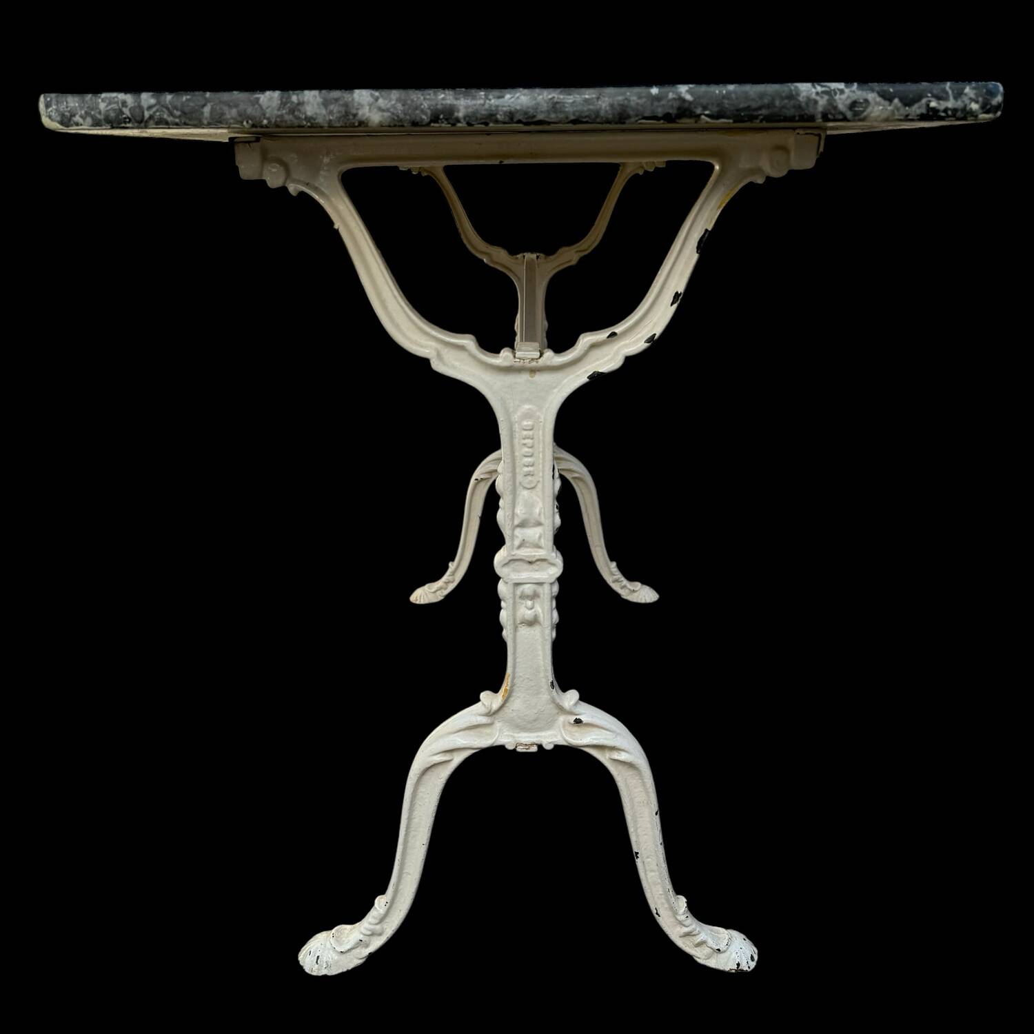 Parisian bistro table in cast iron and gray marble 1900