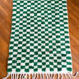 Moroccan Berber checkered carpet fir green and off-white