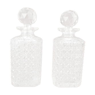 Paire de carafes en cristal de Baccarat ancien Diamant Pierreries