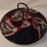 Cheese platter Vallauris glazed ceramic black red A035