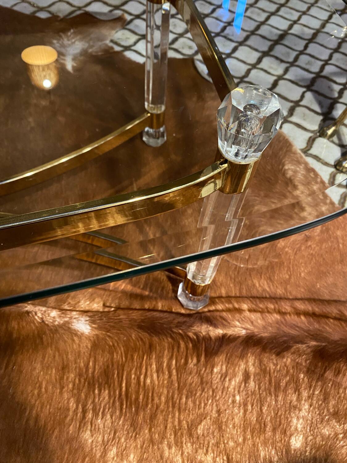Vintage coffee table with bevelled glass and plexiglass from the 1970s.