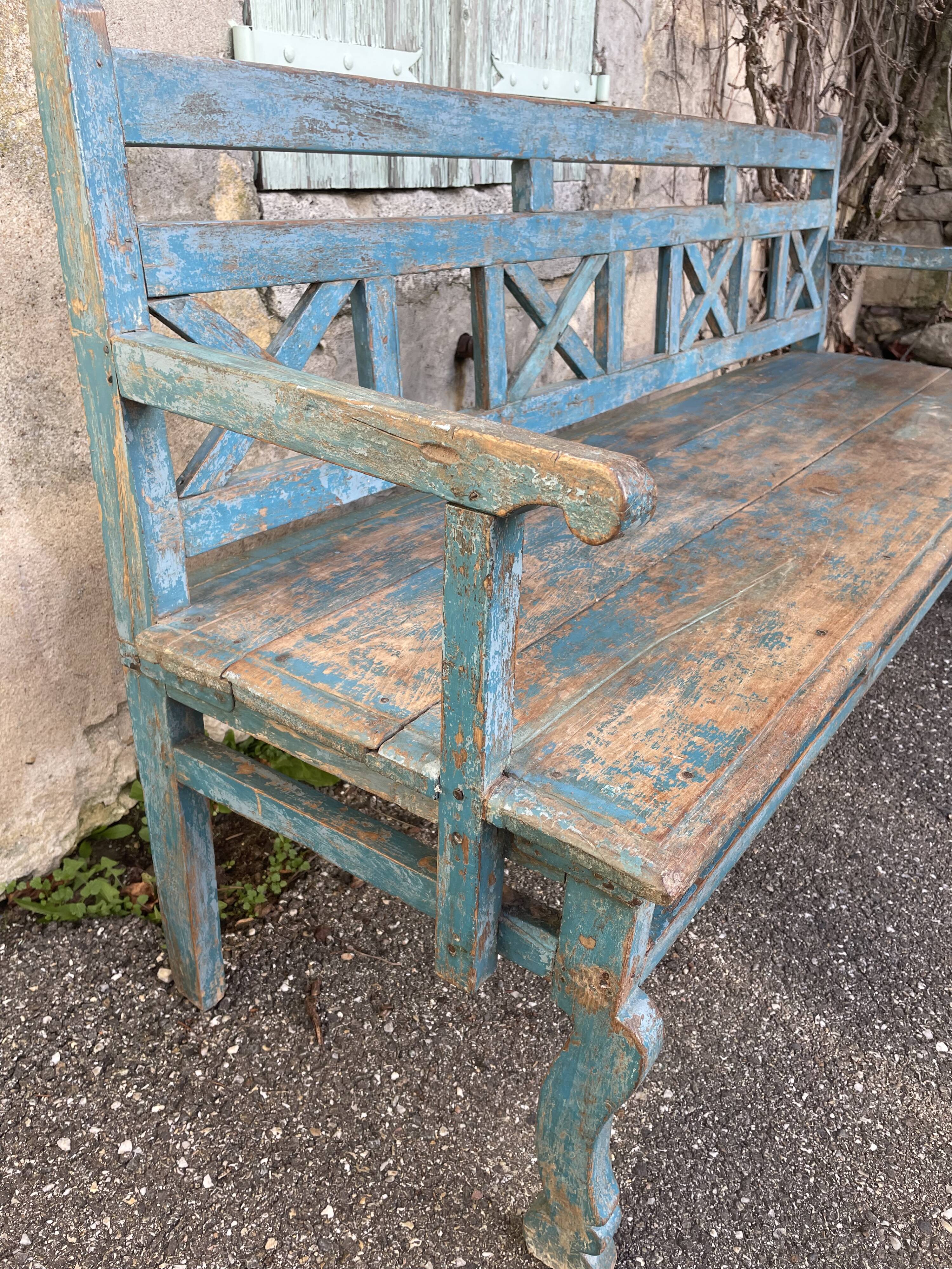 Indian bench in blue lacquered teak