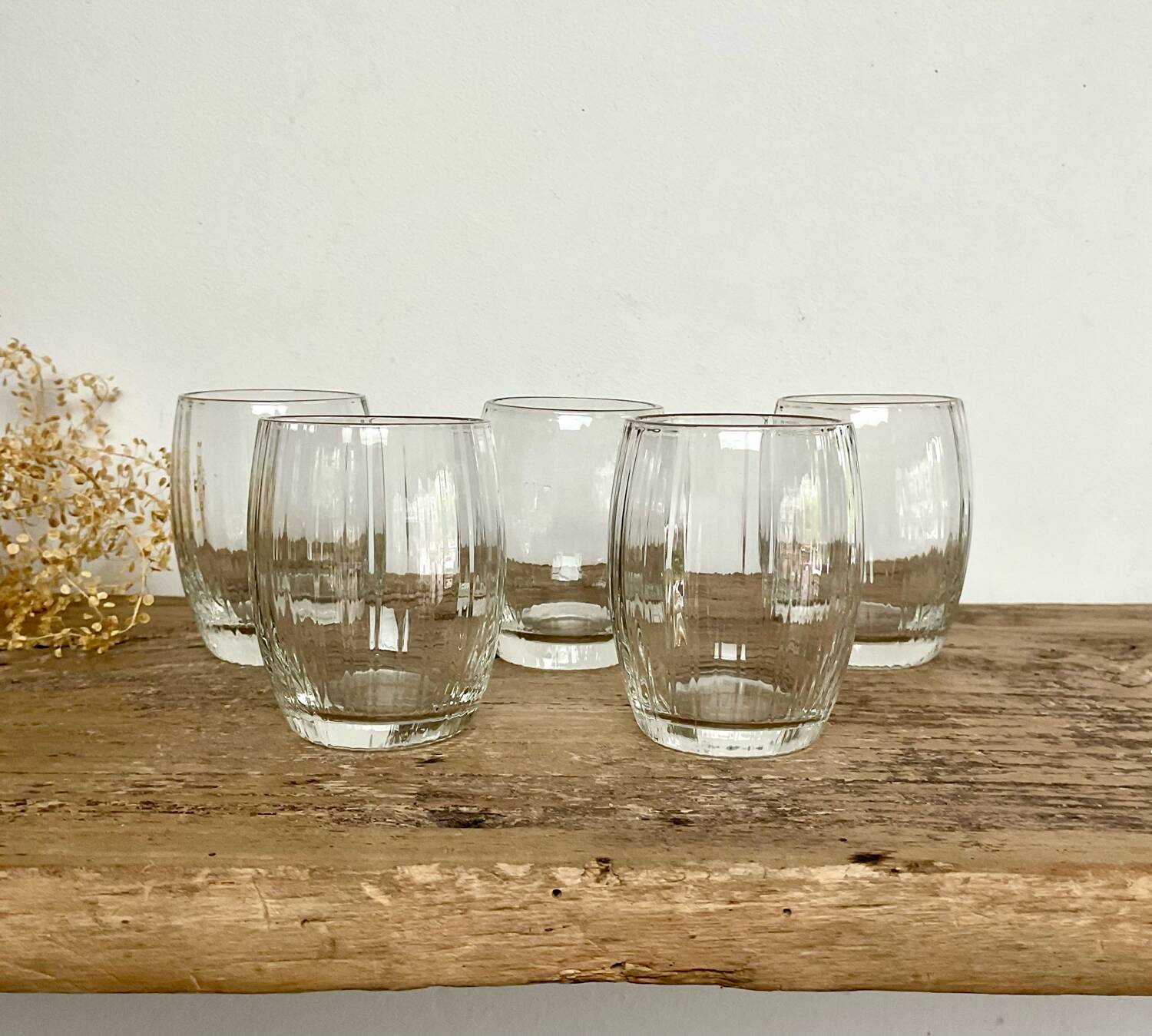 5 small vintage ribbed glasses
