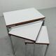 White Nesting Table Set with chrome frame and wood detail, 1970s