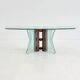 Vintage postmodern coffee table with wavy glass and wooden spheres