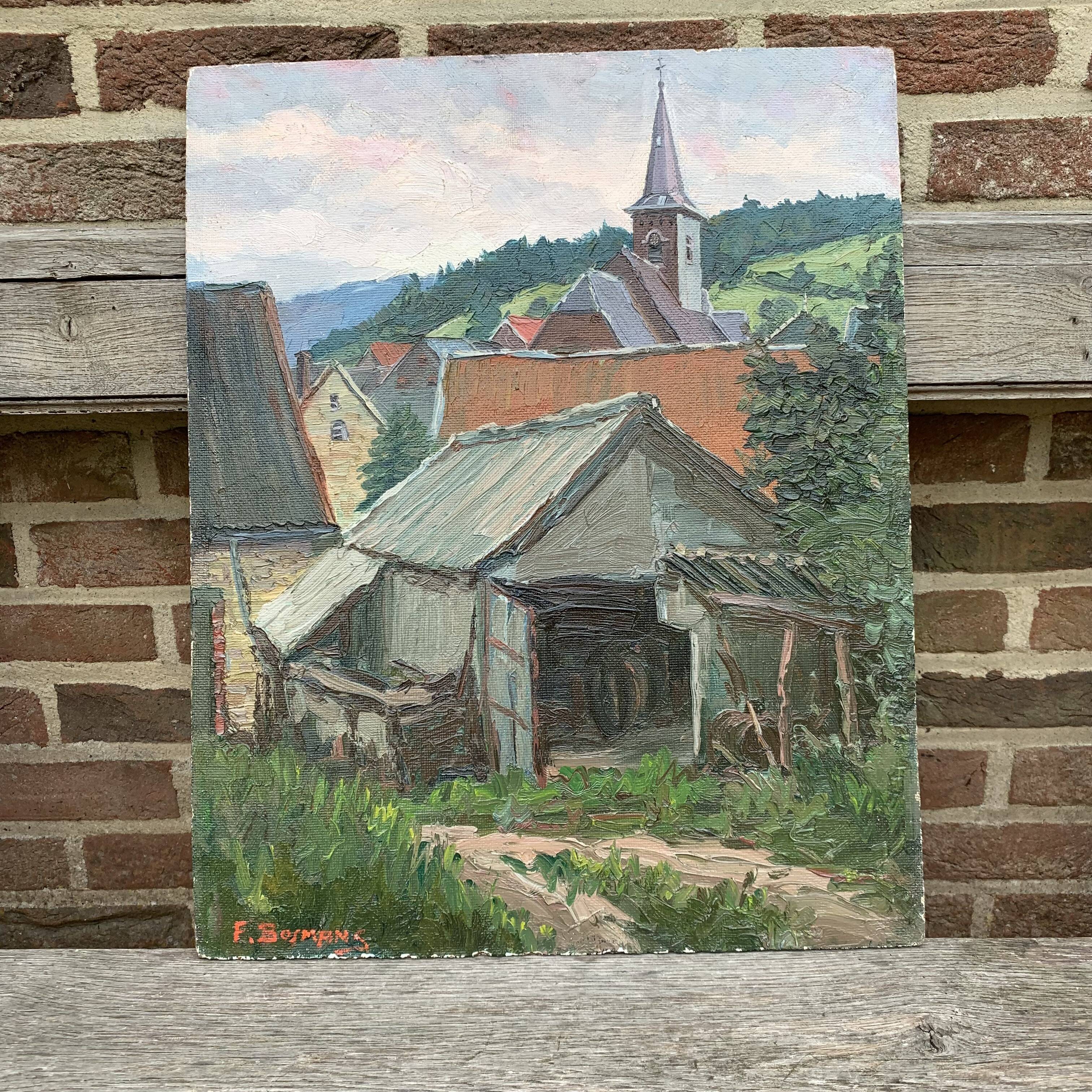 Peinture oil on panel "Rural landscape"