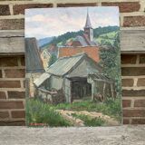 Peinture oil on panel "Rural landscape"