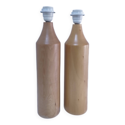 Deux pieds de lampe ''crayon'' bois massif design