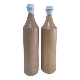 Two designer solid wood "pencil" lamp bases