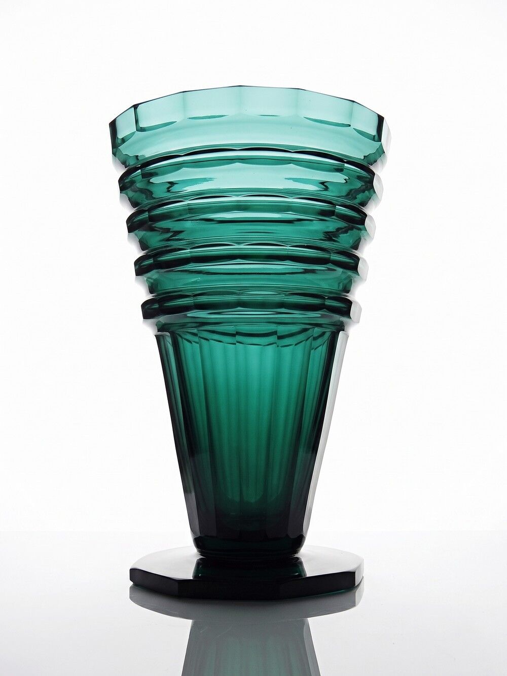Large antique Art Deco emerald cut crystal vase, Bohemia 1920-1930