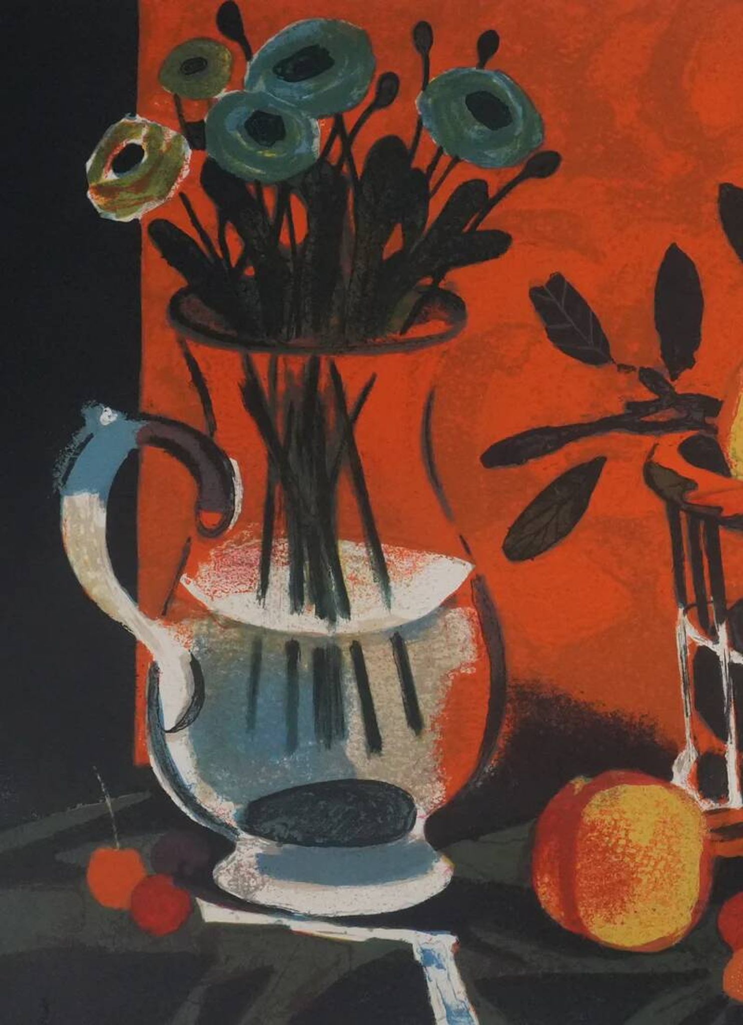 Yves Ganne : Le panier de pêches, lithographie originale signée