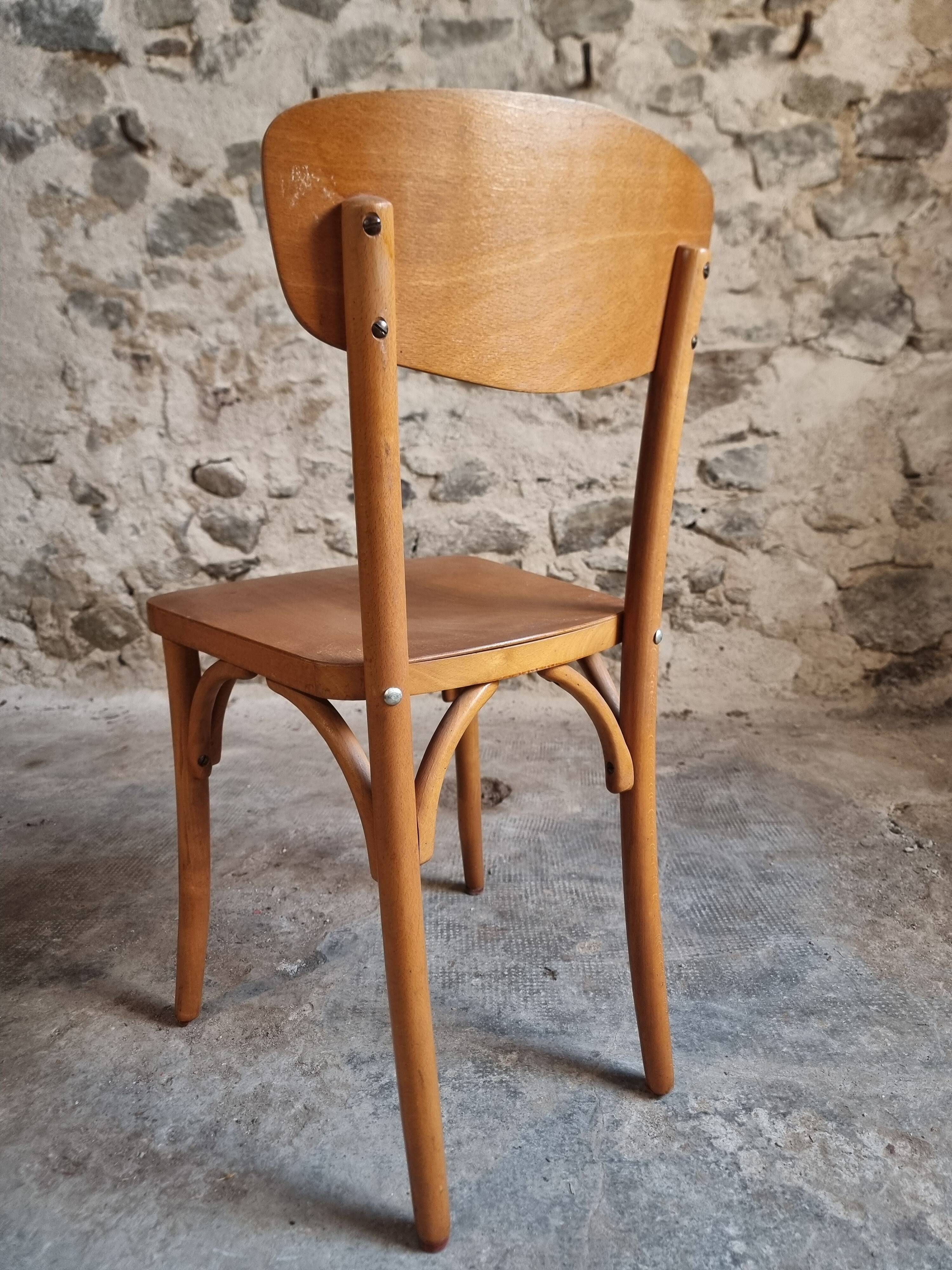 Ensemble de 6 chaises bistrot françaises vintage en bois courbé par Luterma, vers 1950–1970