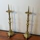 Pair of Large Brass Altar Candlesticks with Baluster Shaft and Tripod Base
