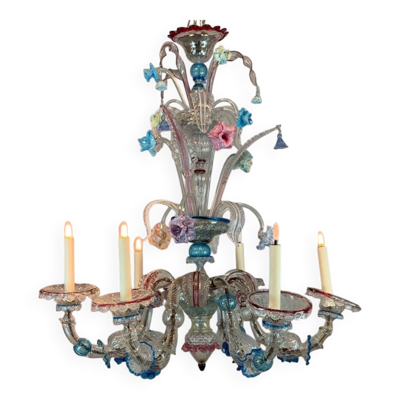 Lustre vénitien Rezzonico en verre de Venise multicolore vers 1900