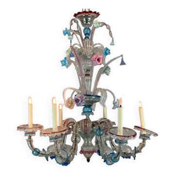 Lustre vénitien Rezzonico en verre de Venise multicolore vers 1900