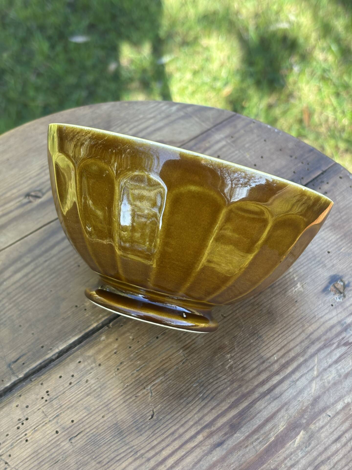 Bol ancien bicolore marron et jaune faïence Digoin Sarreguemines