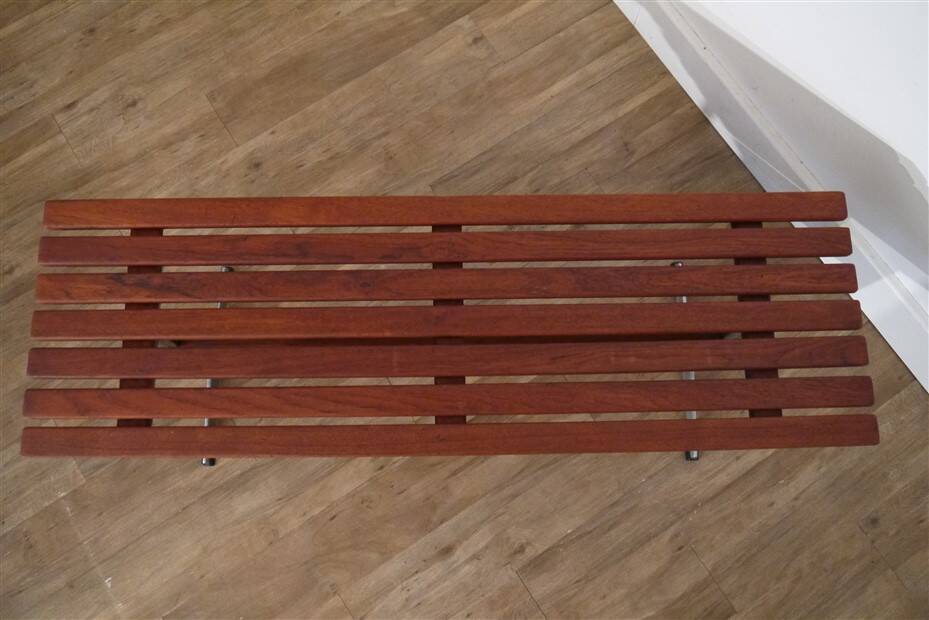 Danish slatted bench in teak and metal 1970