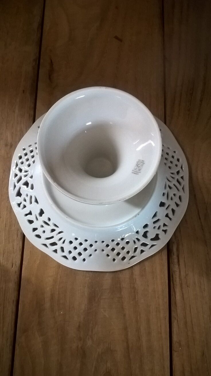 Purple schumann cake display Dish in porcelain bordered gilded old flea