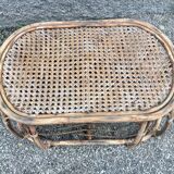 Paire de fauteuil en rotin et sa table ovale vintage